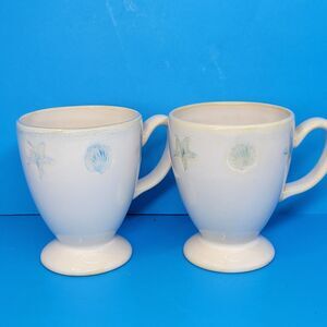 Home Studio Shoreline Collection Set Of 2 Nautical 4 1/2" Footed Sea Shell Mugs